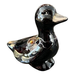 Fenton Glossy Black Duck w/swarovski‎ crystal